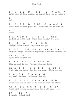 The End notes de lettre de piano par Pearl Jam