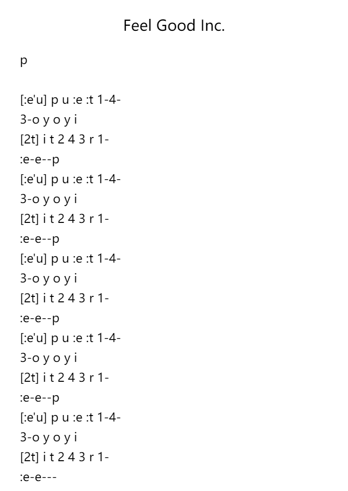 Feel Good Inc. Roblox Piano Sheet by Gorillaz