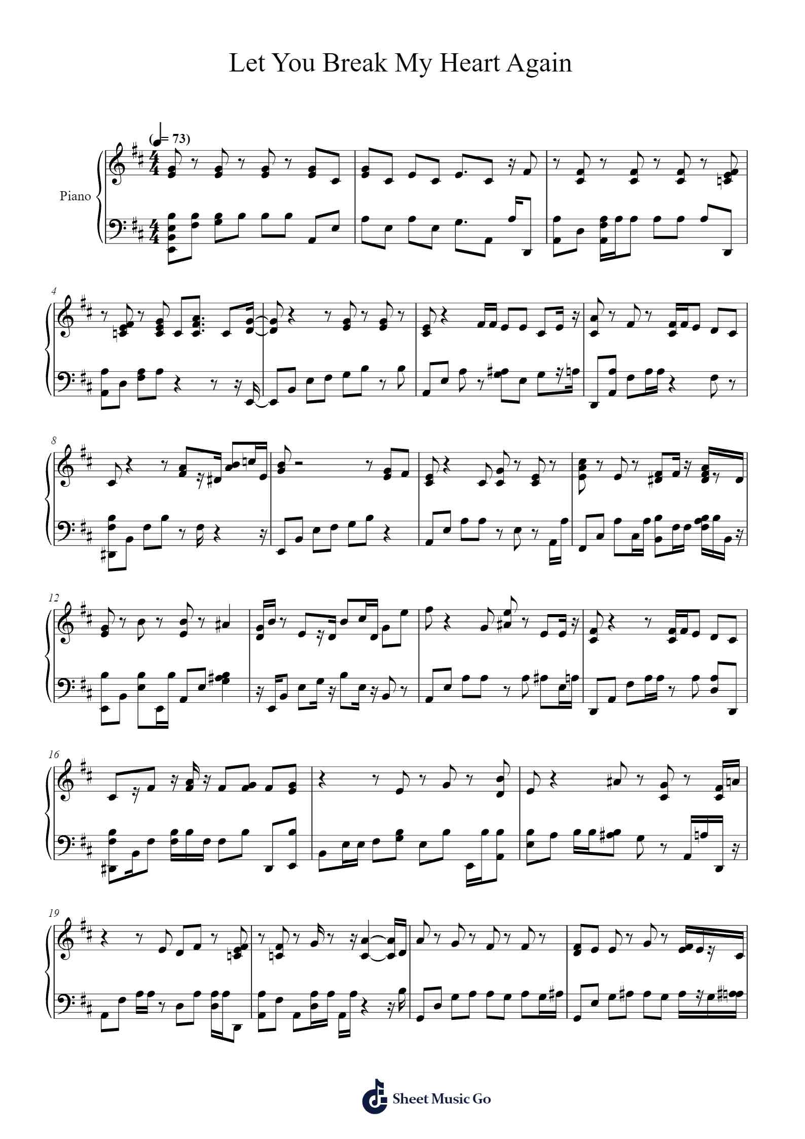 Let You Break My Heart Again Sheet Music by LaufeyArr.Pomeo