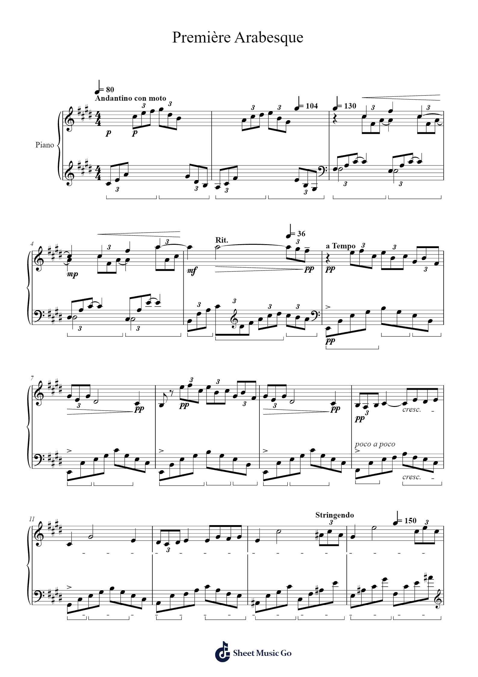 Première Arabesque Partition par Claude Debussy - Arr. Betle